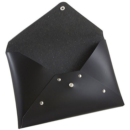 JAM Paper Black Medium Italian Leather Portfolio with Snap Closure
